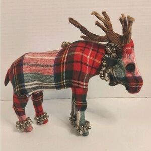 Pottery Barn  Plaid Holiday Moose Ornament 8”x7”